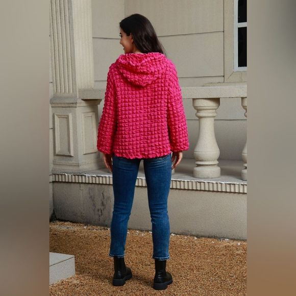 Deep Rose Texture Drawstring Long Sleeve Hoodie - Picture 2 of 3